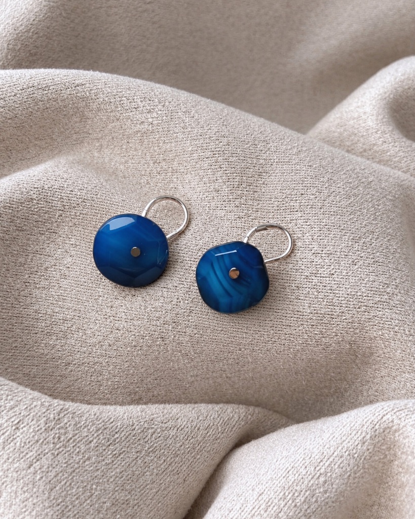 Agate Rondelle Peacock Blue Earrings