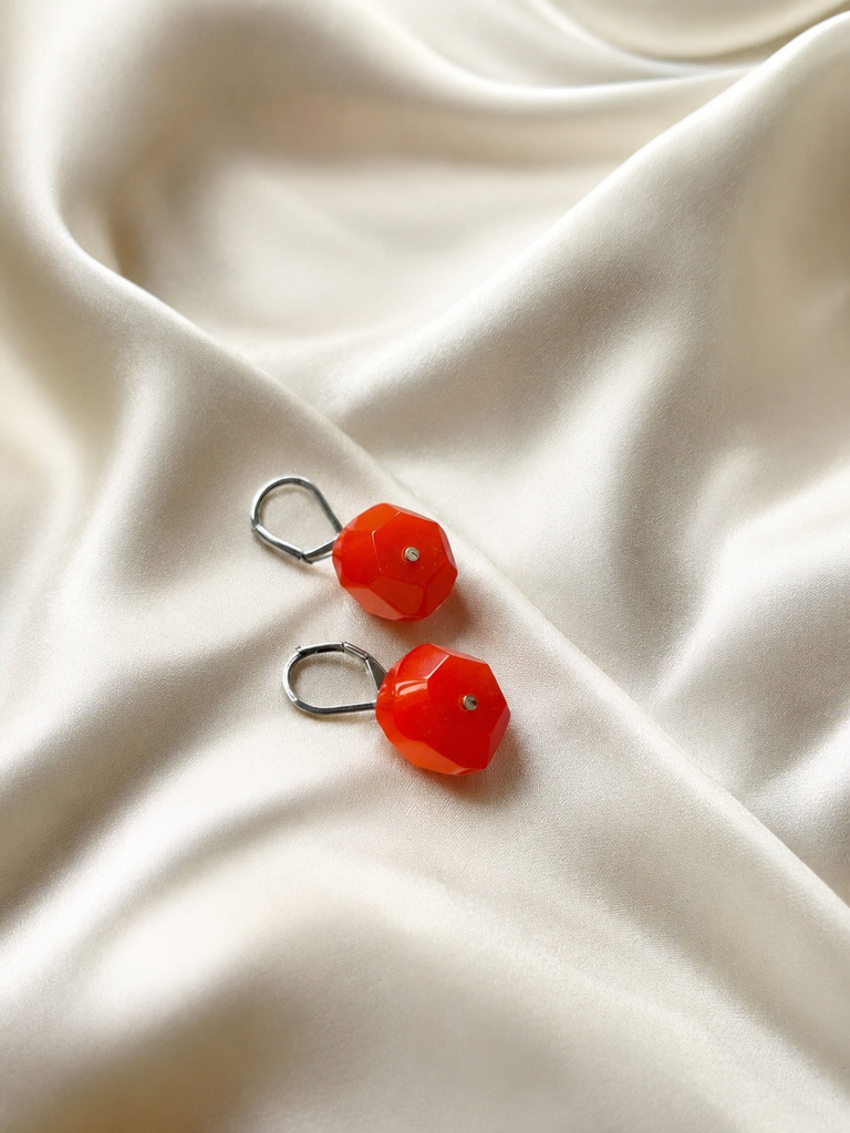 Agate Rondelle Orange Earrings